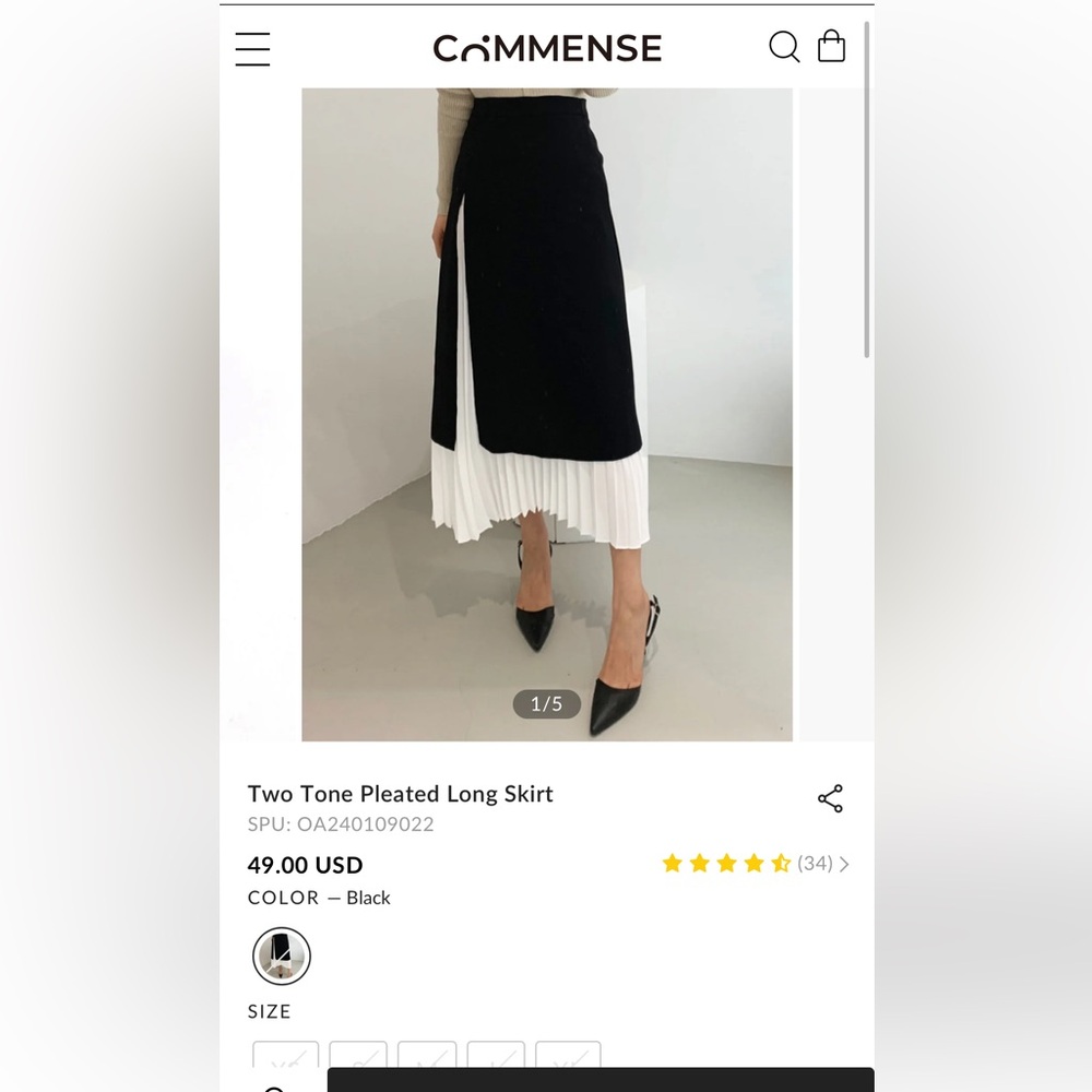 Commense Two-Toned Black and White Pleated Skirt Size XS